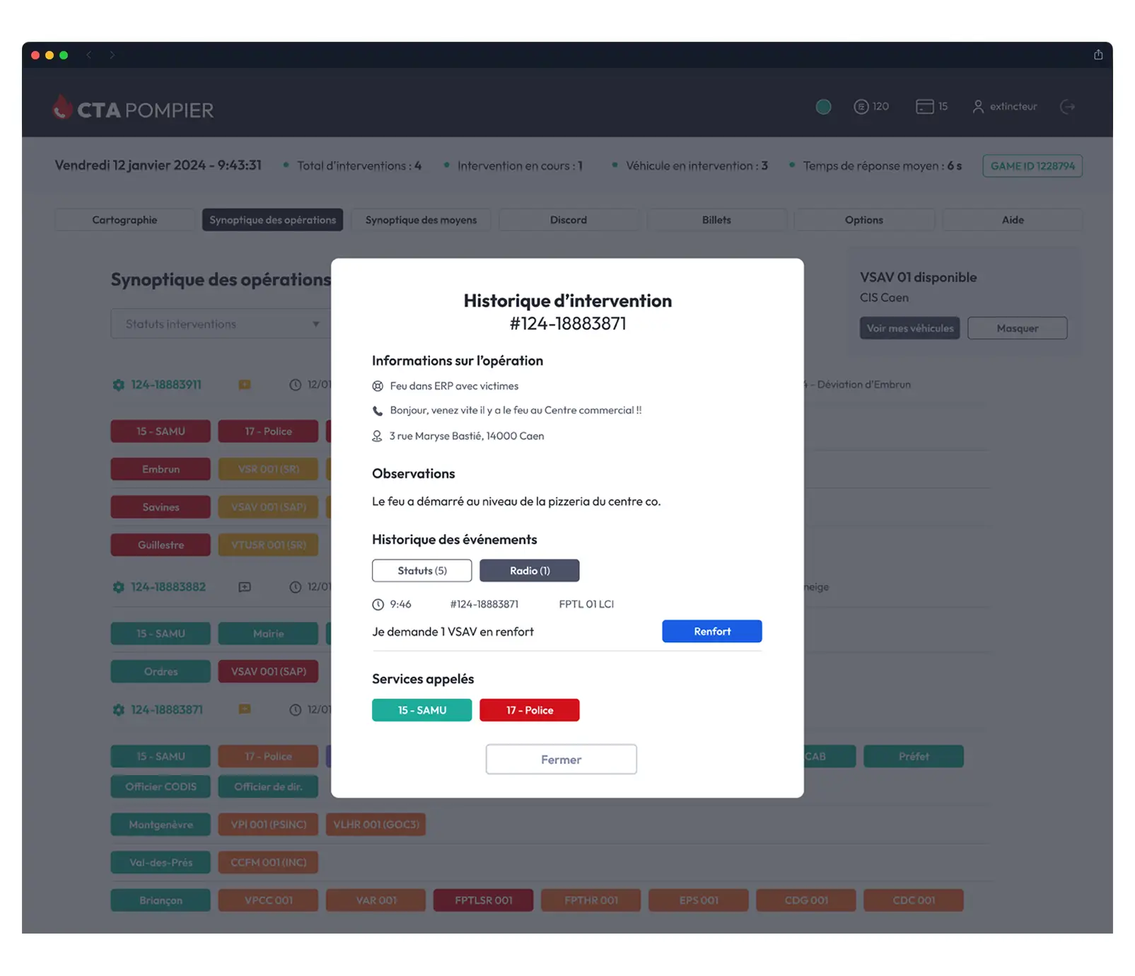 Design d'interface UI pour une pop-up CTA Pompier