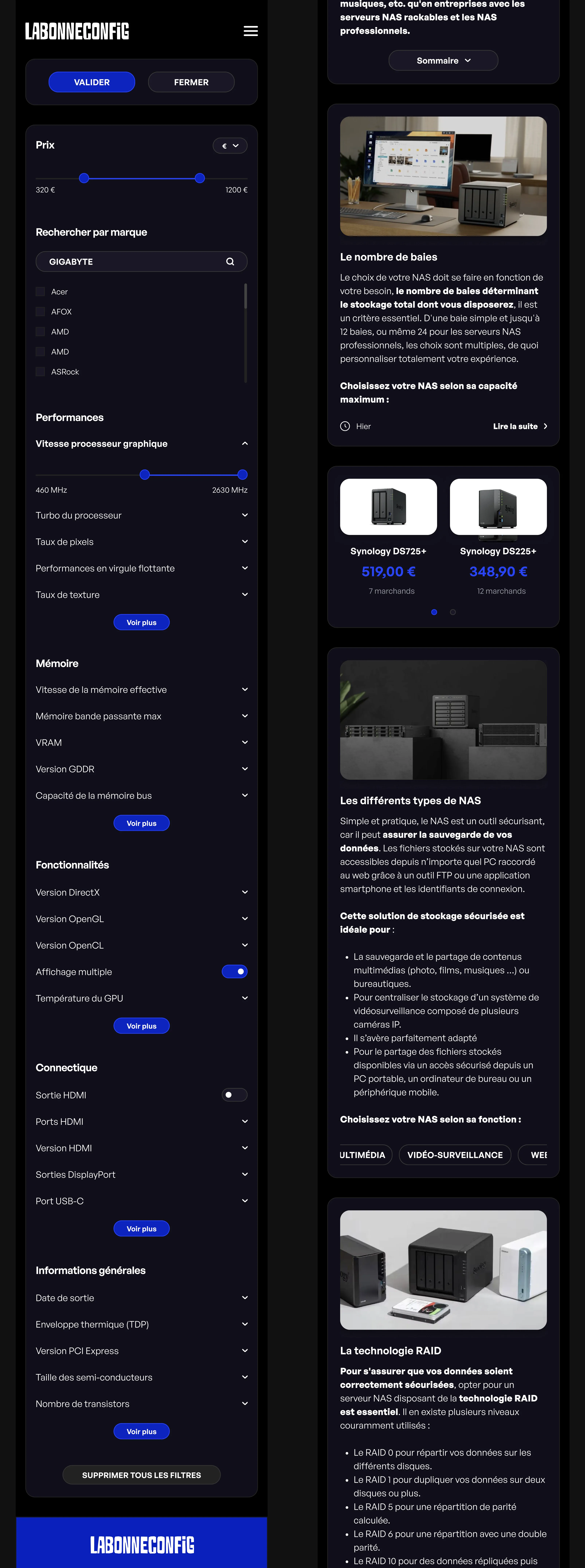 Interface du configurateur PC sur LaBonneConfig